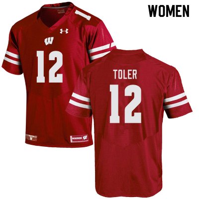 Women's Wisconsin Badgers NCAA #12 Titus Toler Red Authentic Under Armour Stitched College Football Jersey TD31O11JG